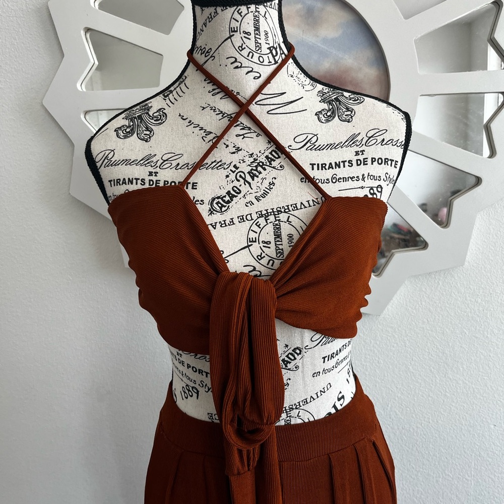 Burnt Orange/ Brown Versatile Halter Jumpsuit - image 3